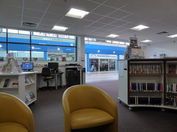Cruddas Park library, looking out towards Newcastle college