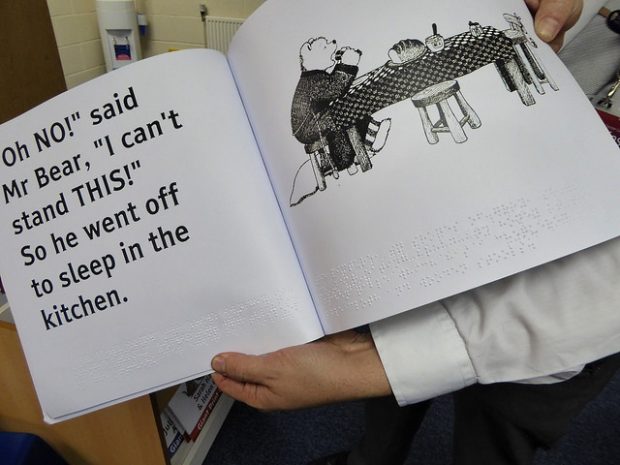 Combined large print/braille story book. Photo credit: Julia Chandler/Libraries Taskforce