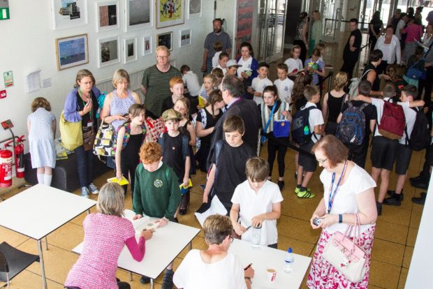 Children queueing to meet their favourite authors. Photo credit: East Sussex libraries