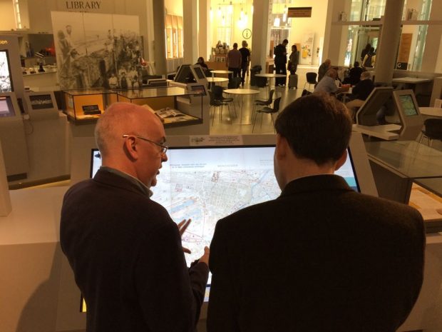 John Glen with Neil MacInnes in Manchester central library.