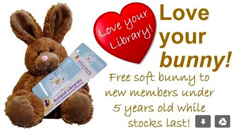 Advertising Rutland libraries offer of a free bunny to under 5s.