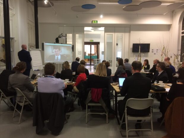 Neil MacInnes introducing the session in Leeds Central library.