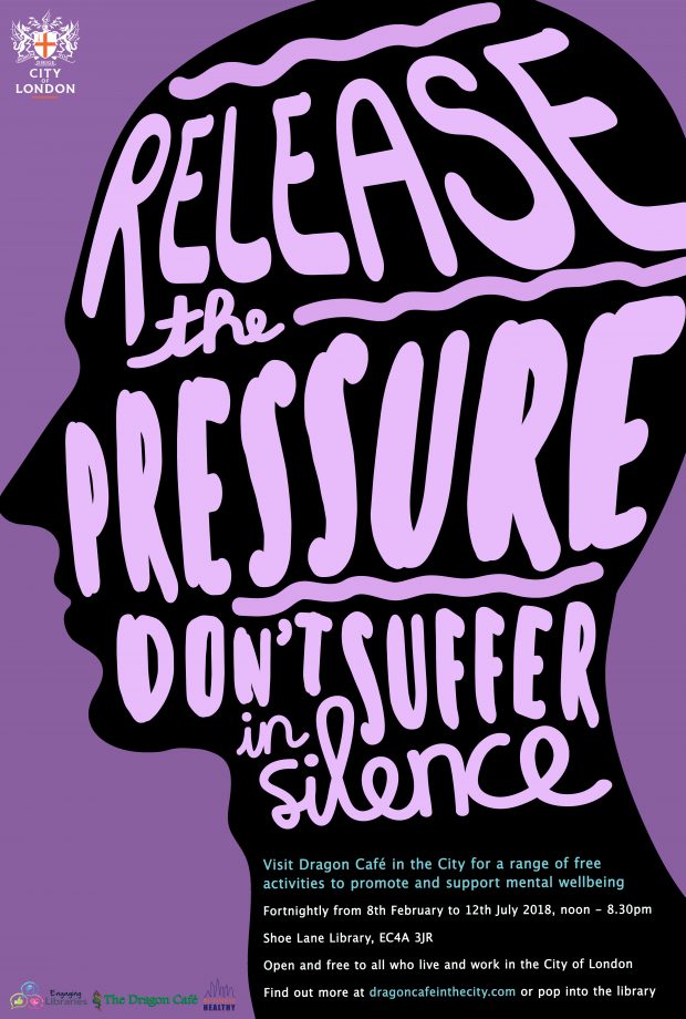 Poster which is a side profile of a person which says: release the pressure, don't suffer in silence