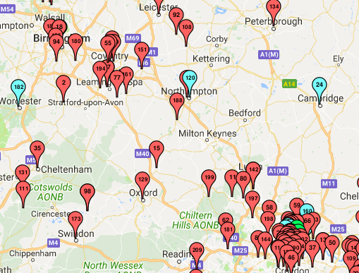 Section of map showing libraries visited