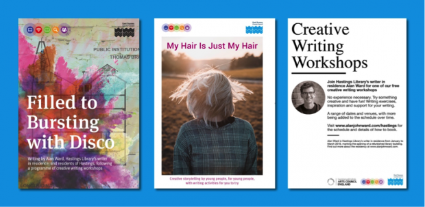 Two booklets to emerge from the Hastings library residency and a poster promoting a programme of public workshops.