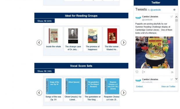 Screenshot from OPAC, showing the scrolling Books for Reading Groups banner