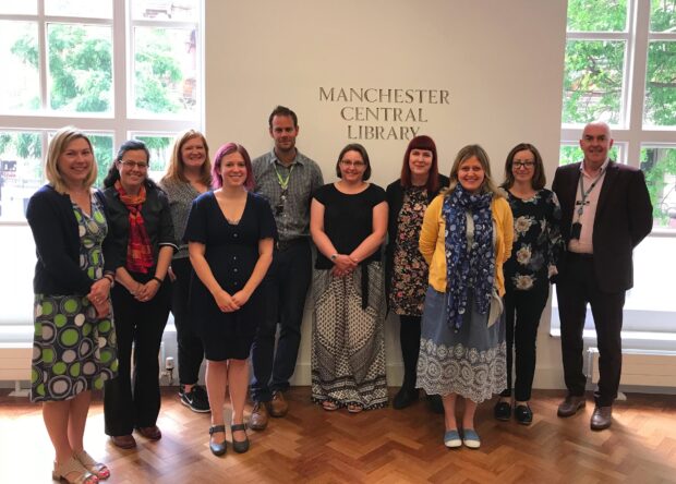 Photo of Lab Partners and their mentors, meeting in Manchester Central library.