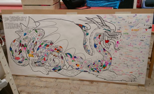 A colourful painting of a dragon